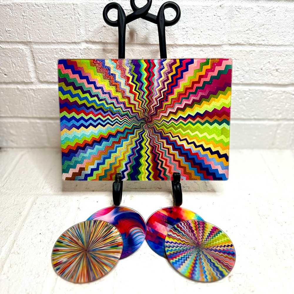 COLORFUL CUTTING BOARD. NWT! Coasters to match. This is for cutting board ONLY!